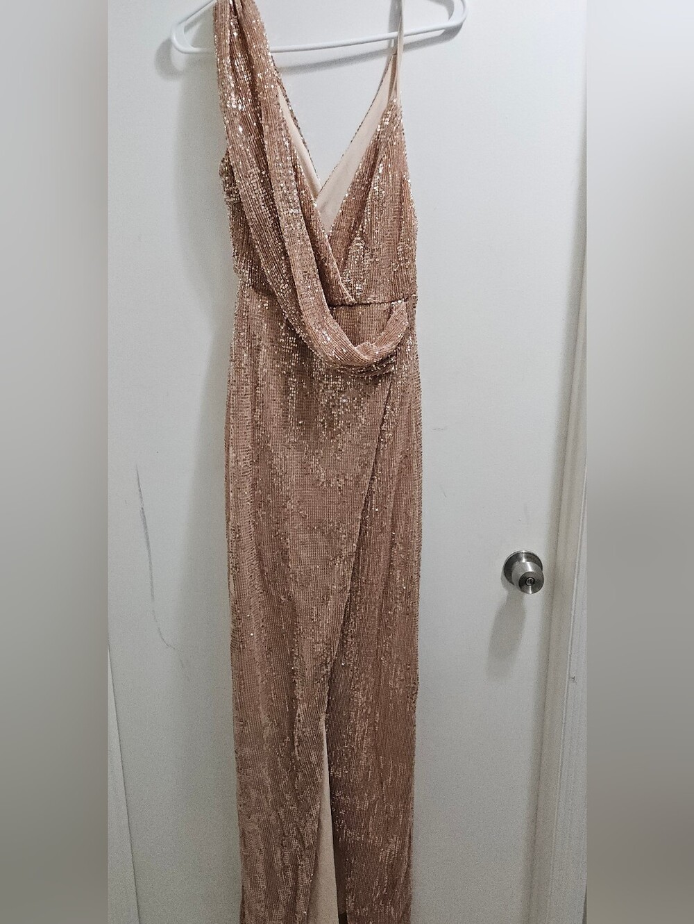 Sparkling Rose Gold Sequin Maxi Dress - Picture 7 of 8